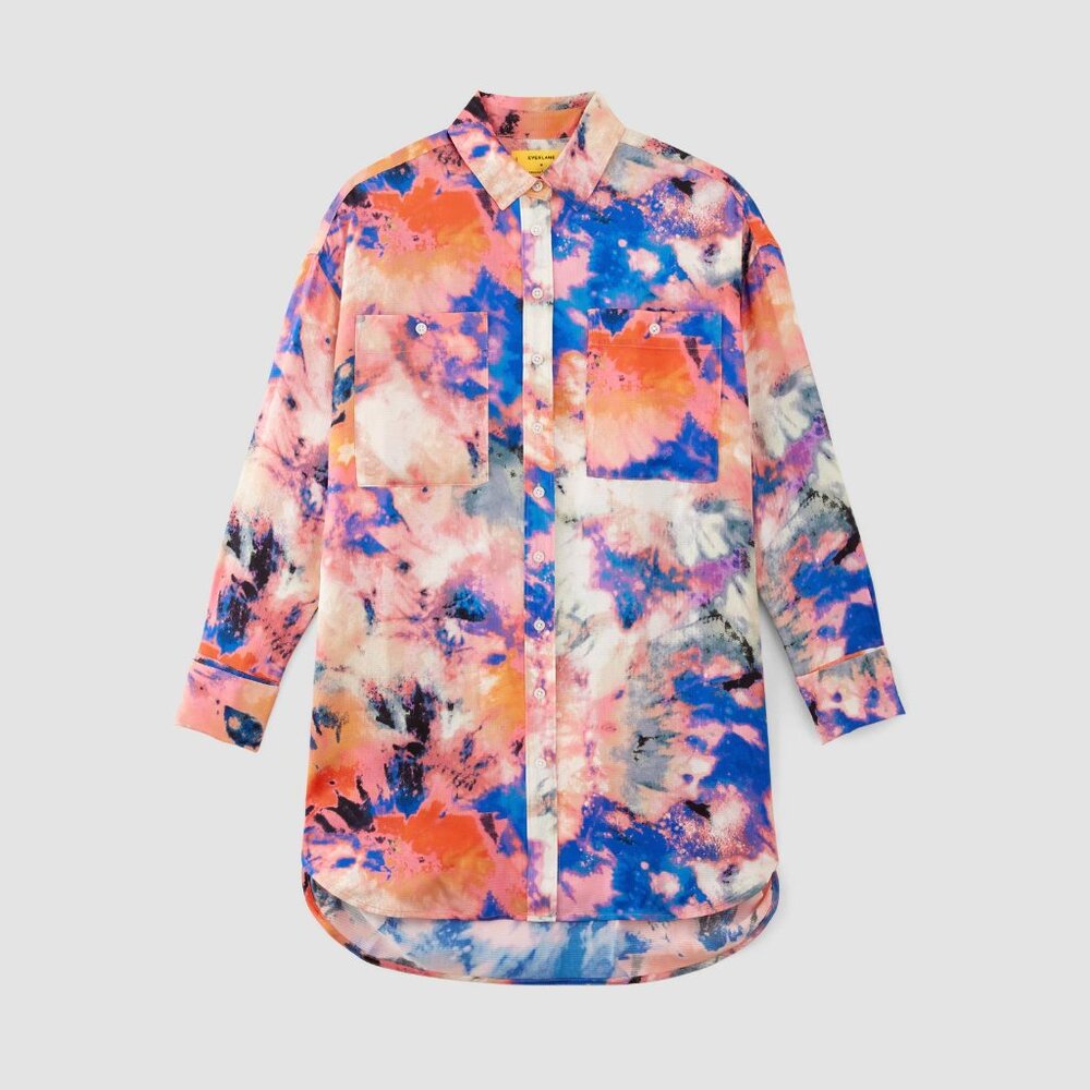 Everlane x Marques' Almeida Multi Tie-Dye satin shirt/dress.